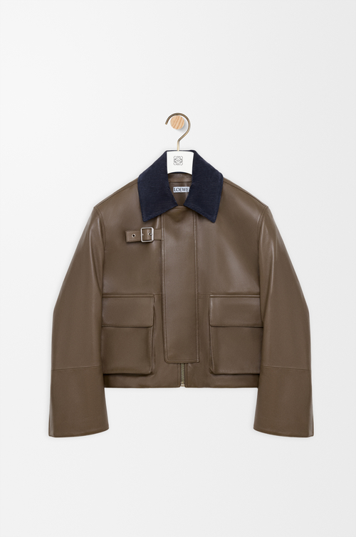 LOEWE Kurzer Parka aus Nappa-Lammleder Khakigrün