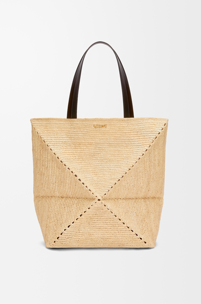 LOEWE XL Puzzle Fold tote in raffia Natural/Black