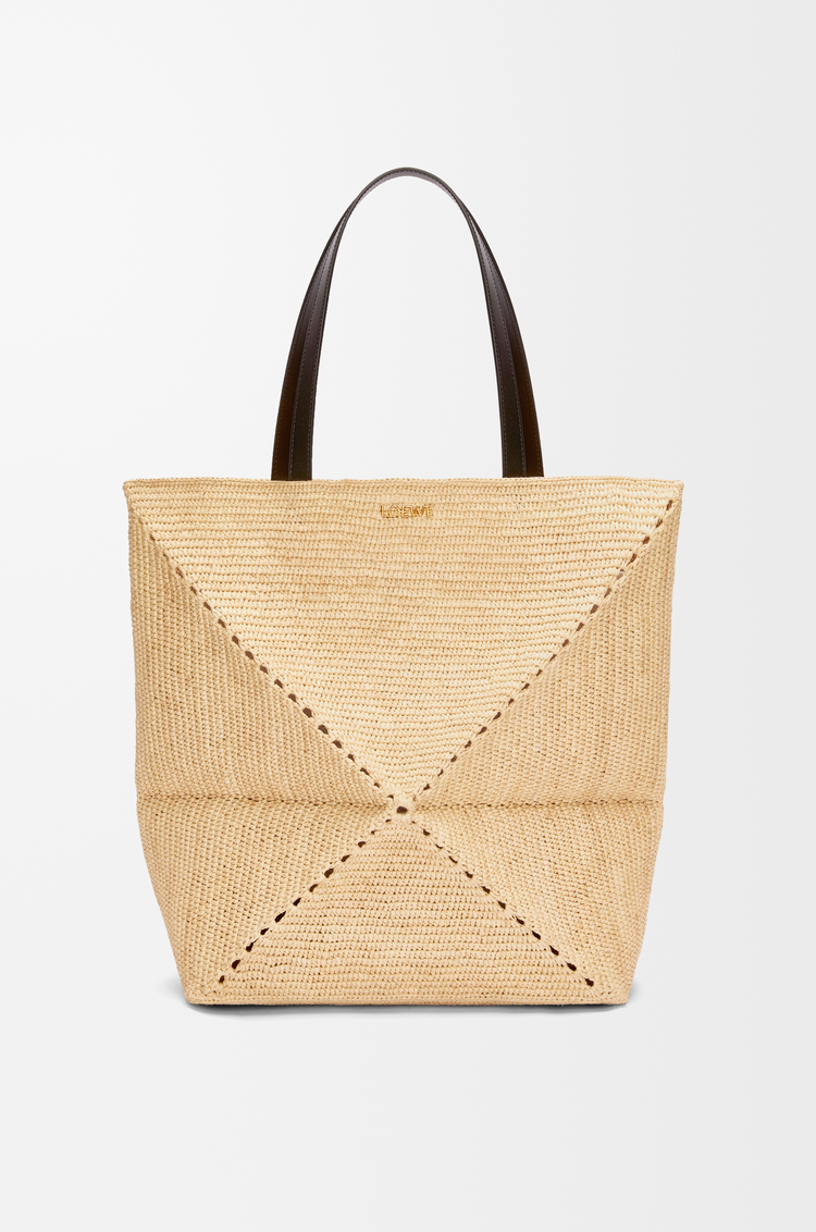 LOEWE Puzzle Fold tote XL en raphia Naturel/Noir