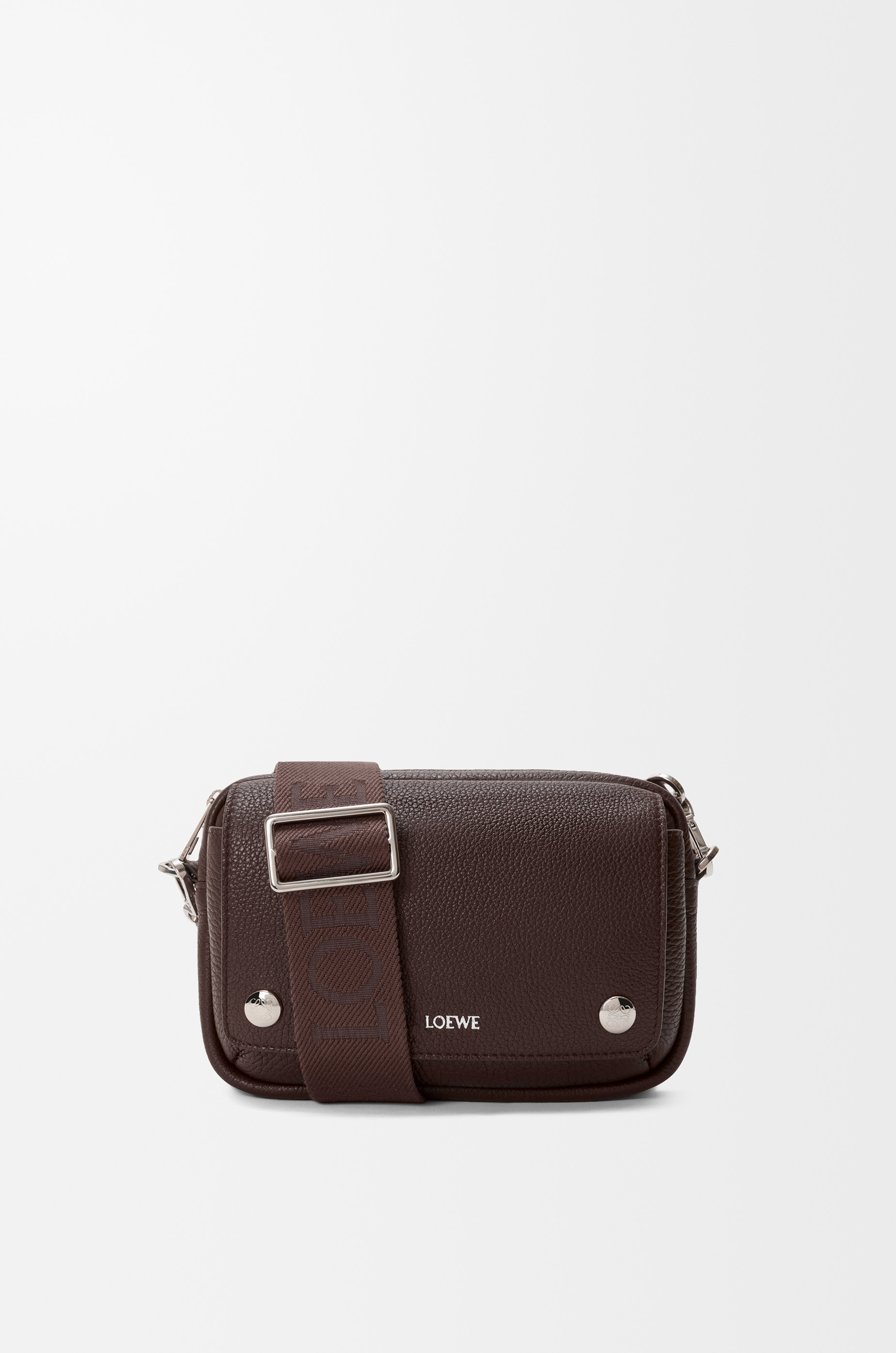 LOEWE Small Pebble messenger bag in supple grained calfskin Chocolate