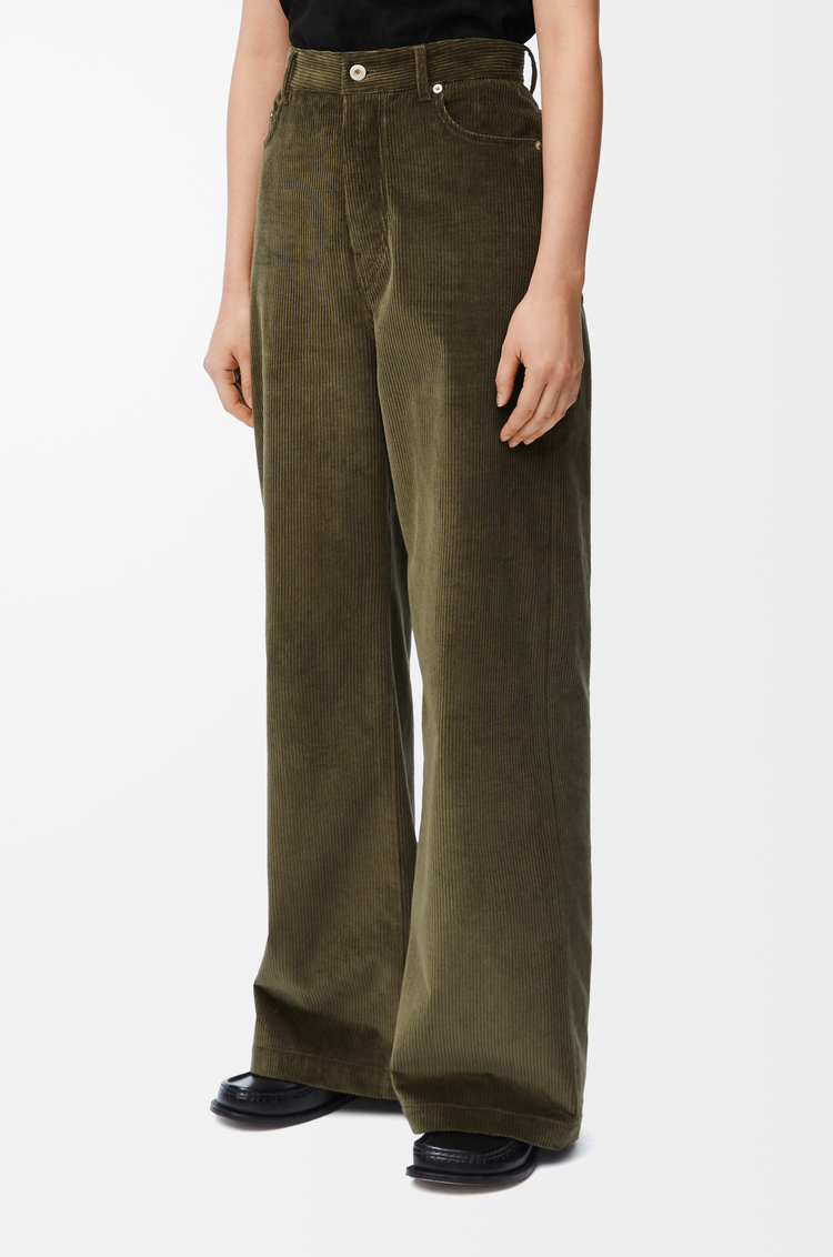 LOEWE Pantaloni a vita alta in cotone e cashmere Verde Kaki