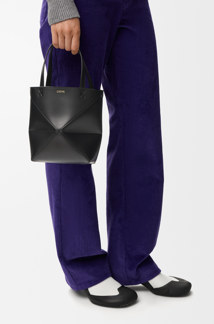 LOEWE Mini Puzzle Fold tote in shiny calfskin Black