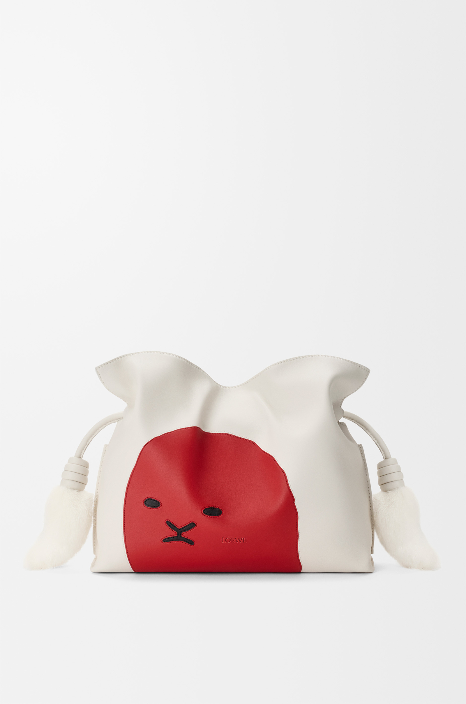 LOEWE Medium Lion Intarsio Flamenco clutch in calfskin White/Red