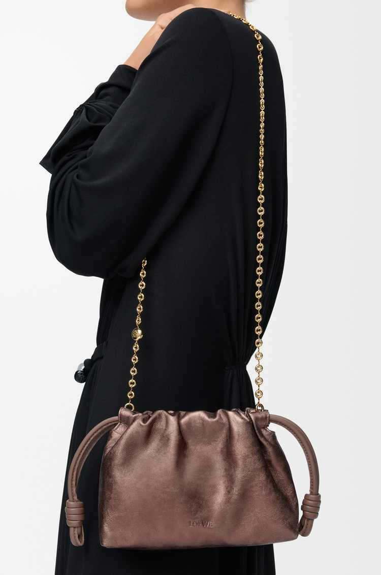 LOEWE Mini Flamenco purse in moiré printed calfskin Bronze