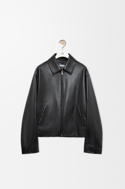 LOEWE Veste zippée en cuir d'agneau nappa Noir