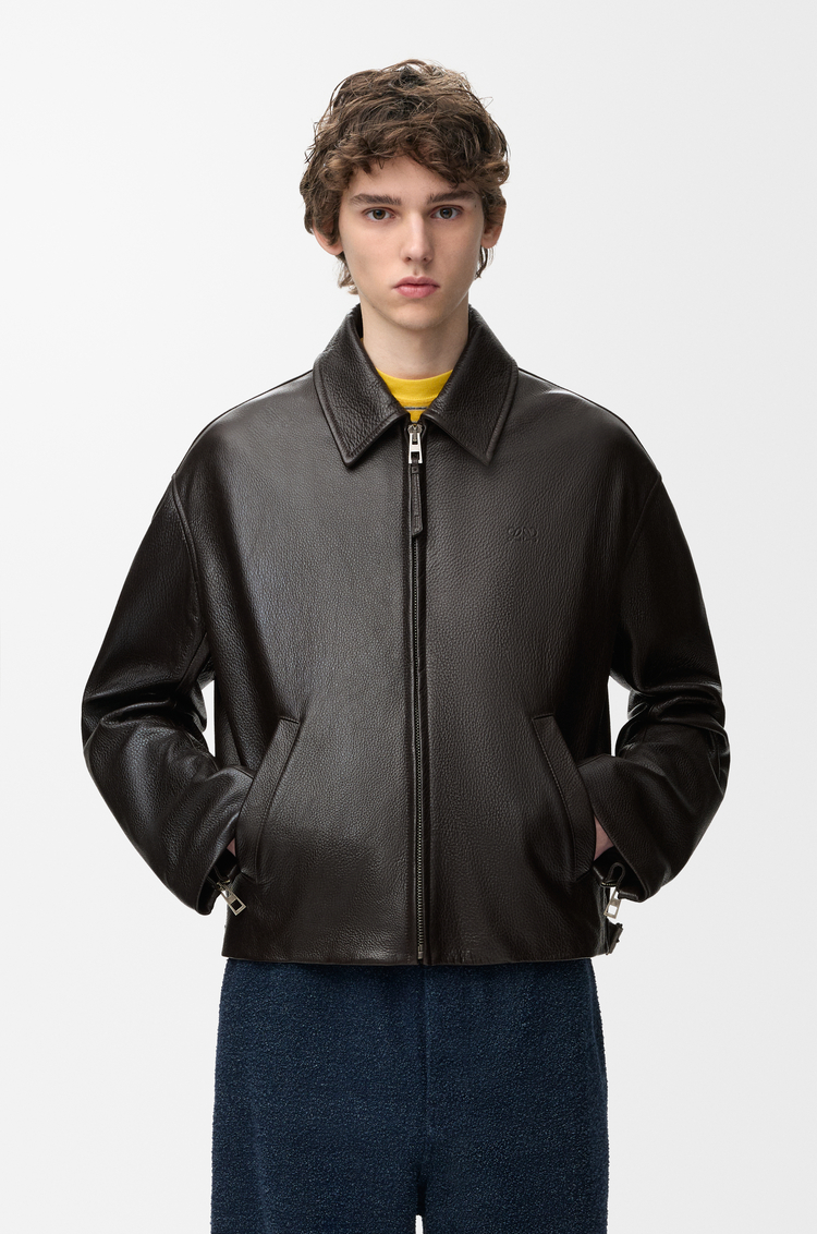 LOEWE Chaqueta con cremallera en piel de ciervo Marrón Oscuro