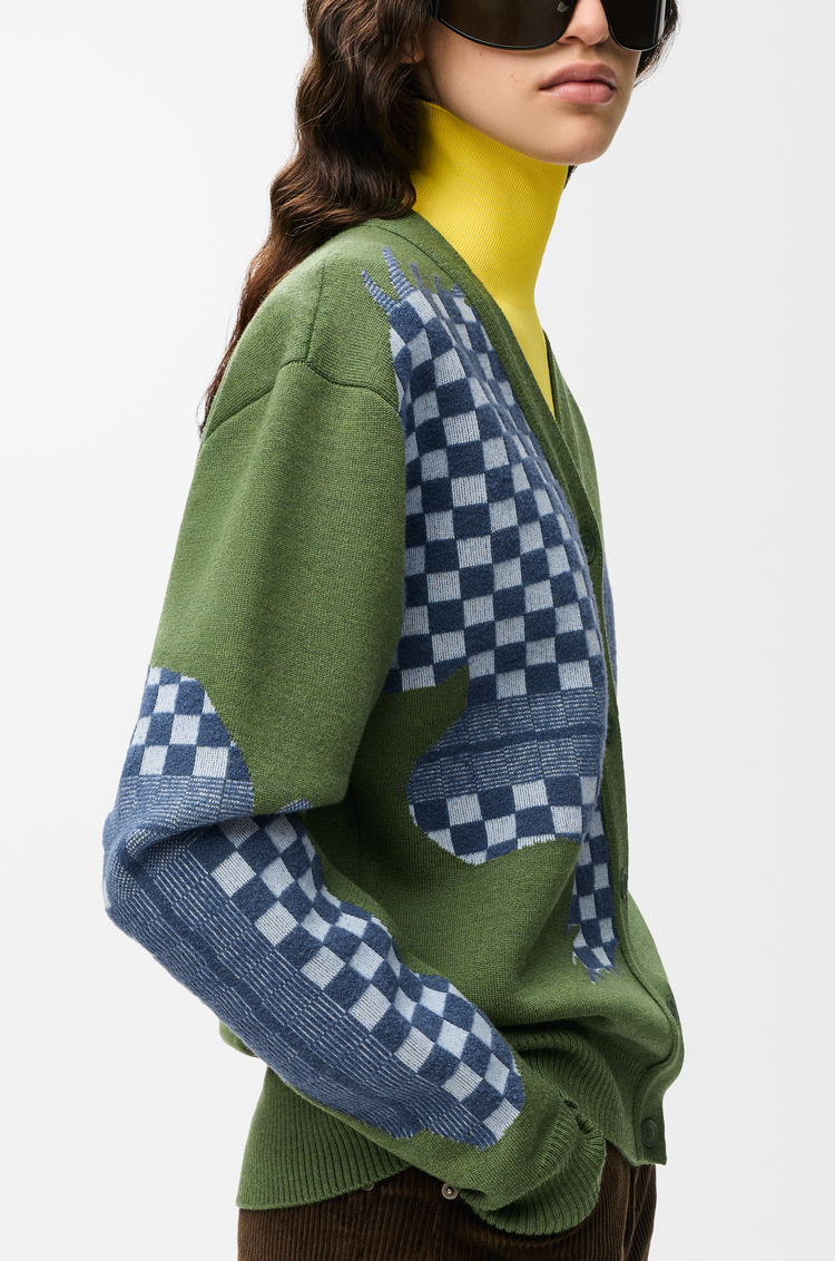 LOEWE Cardigan en laine Vert Kaki/Multicolore