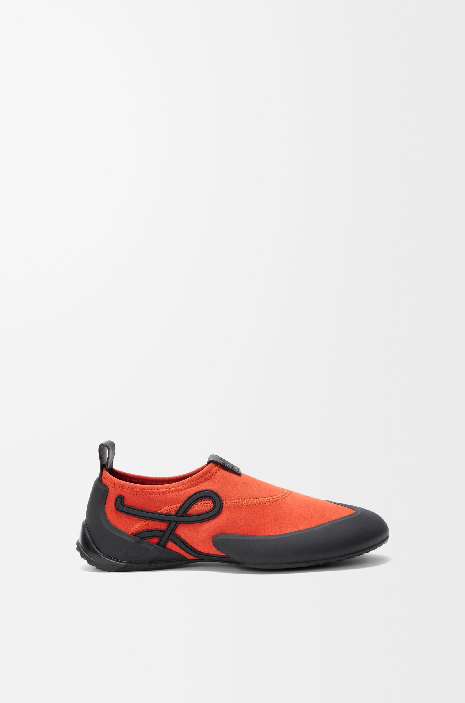 LOEWE Grip Aqua shoe in stretch suede and TPU Deep Saffron/Black