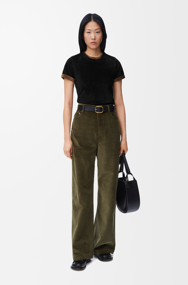 LOEWE Pantaloni a vita alta in cotone e cashmere Verde Kaki