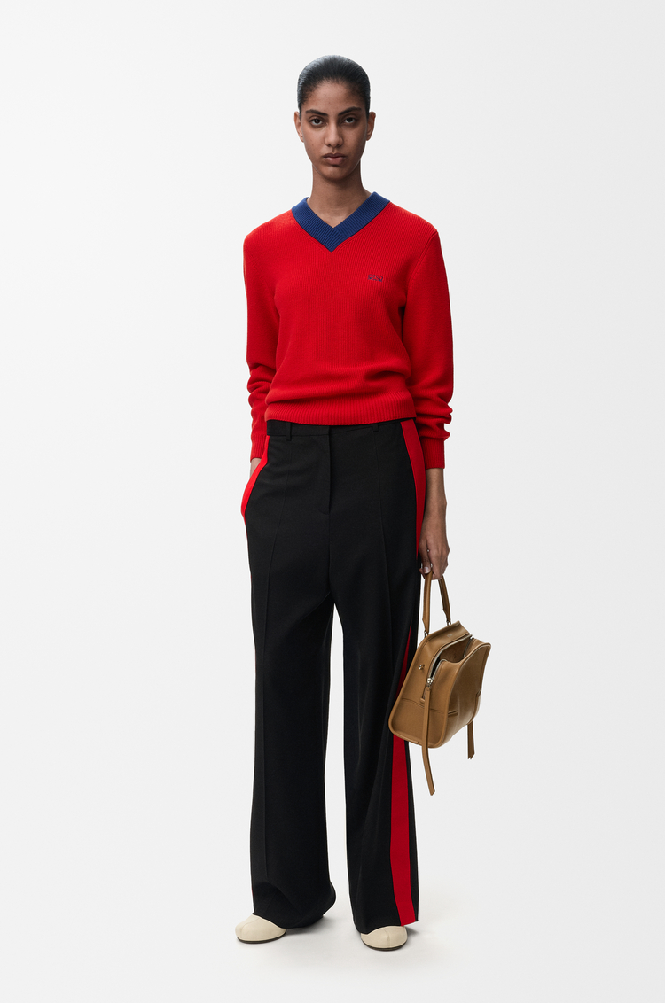 LOEWE Pantalón en mezcla de viscosa y lana Negro/Rojo