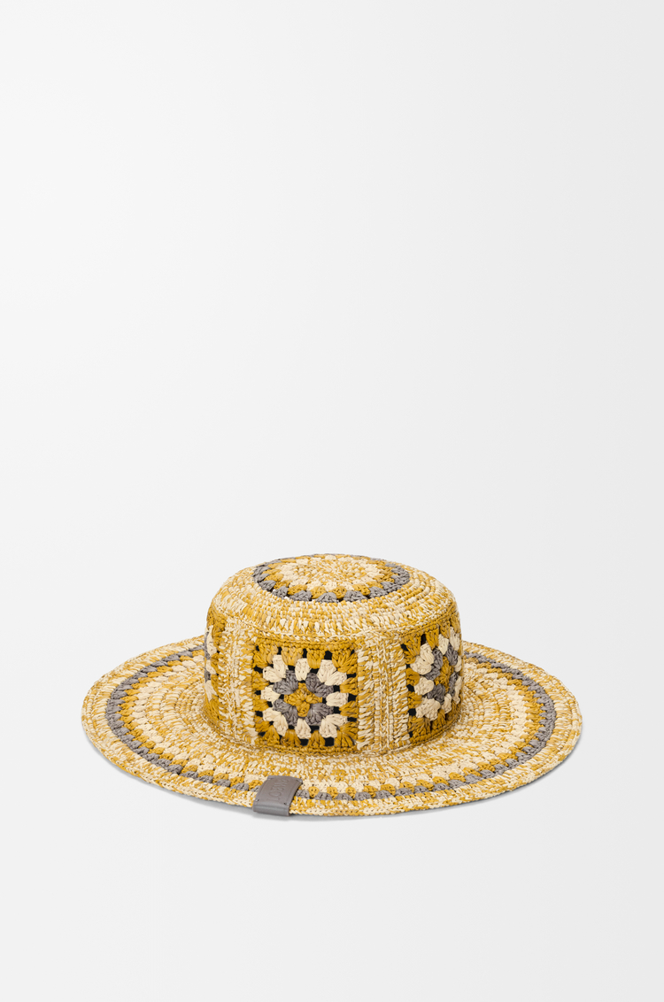 LOEWE Chapeau Fisherman en raphia Gris Perle/Moutarde