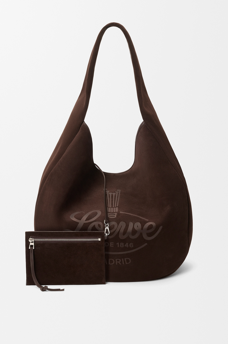 LOEWE Roomy hobo in suede calfskin Dark Brown