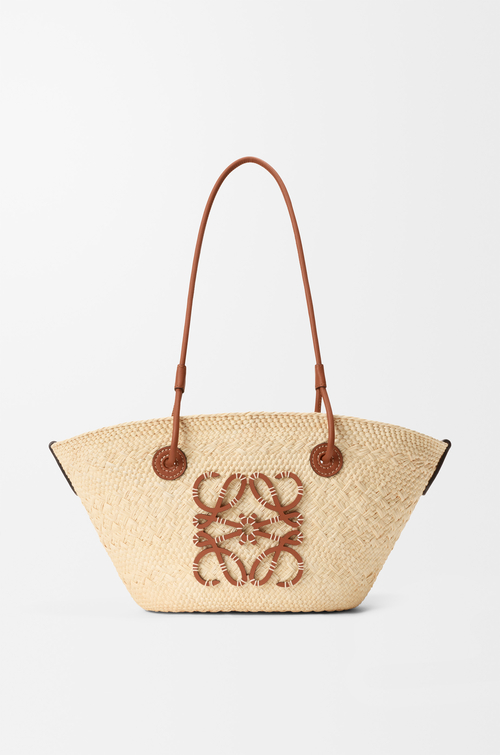 LOEWE Bolso capazo Anagram pequeño en palma de iraca y piel de ternera Natural/Bronceado