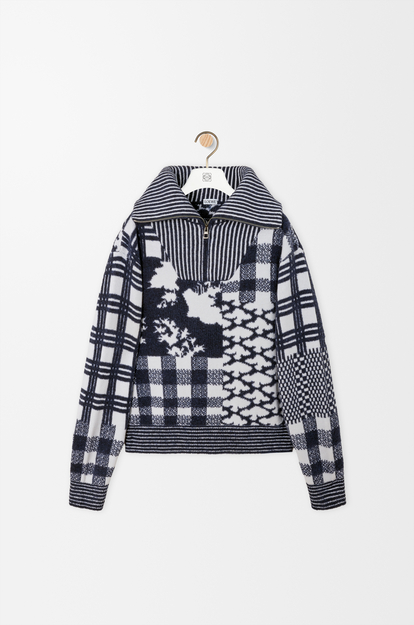LOEWE Zip-up sweater in wool Navy/White