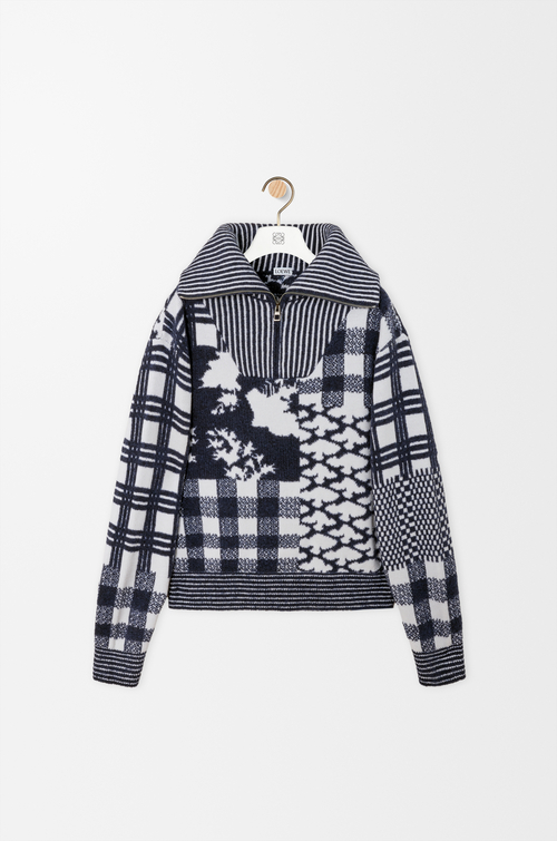 LOEWE Zip-up sweater in wool Navy/White