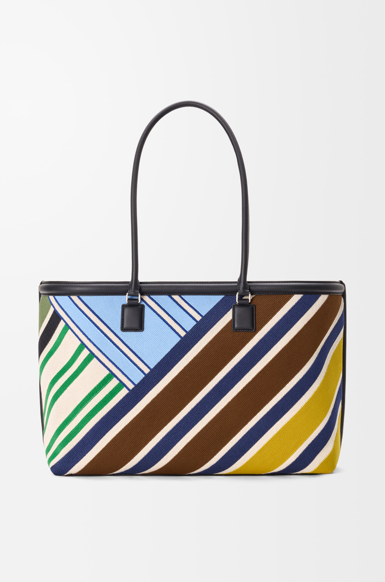 LOEWE Borsa tote Verano grande in tela ricamata Ecru/Multicolore