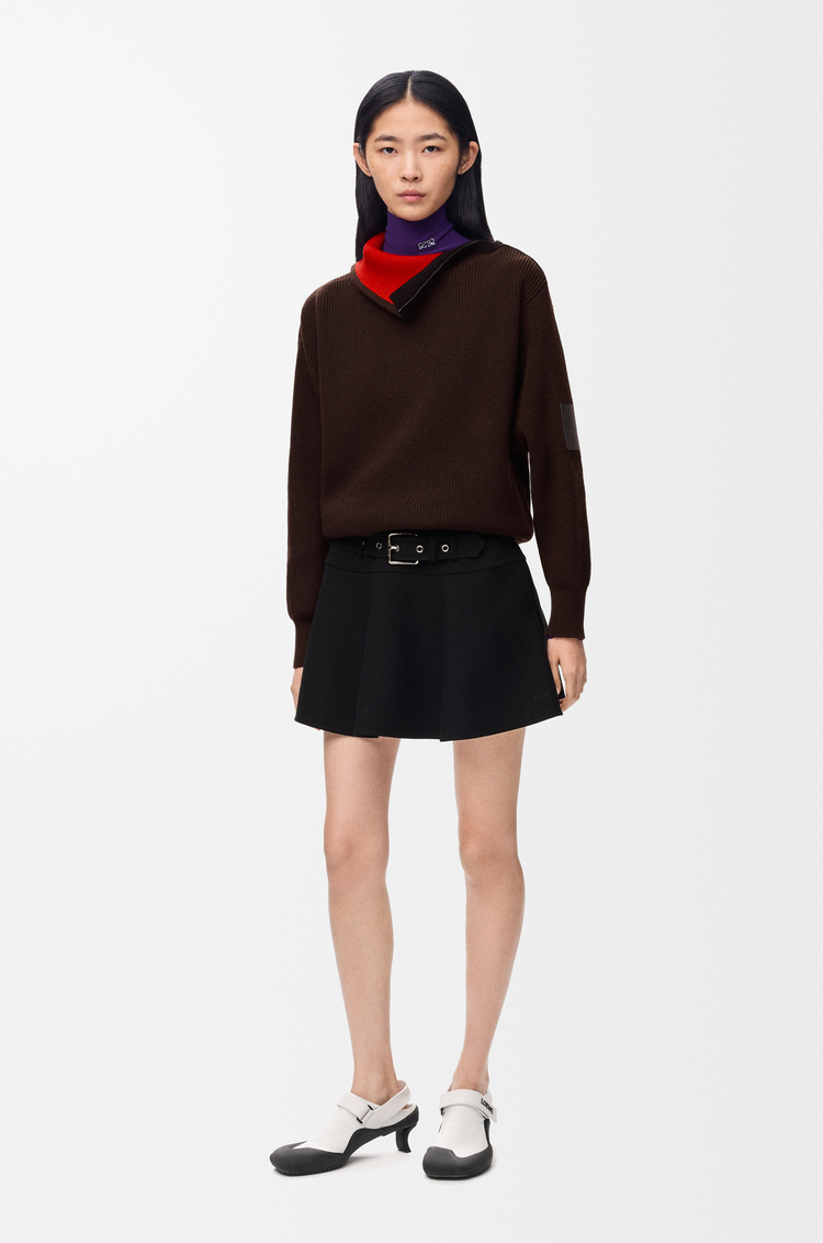 LOEWE Pull zippé en laine Marron