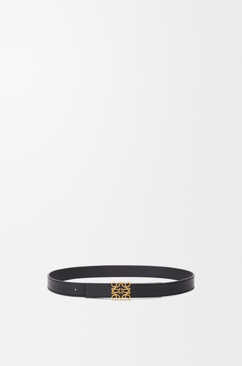 LOEWE Ceinture réversible Anagram en cuir de veau grainé souple Noir/Doré