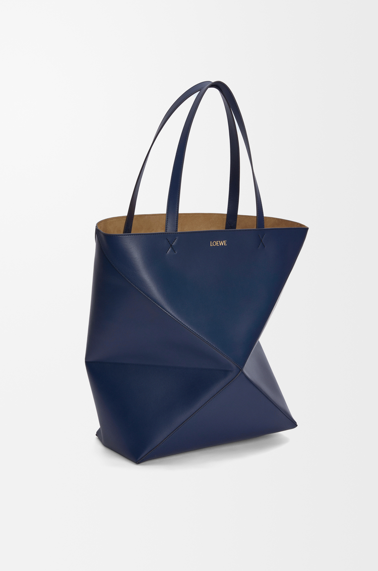 LOEWE XL Puzzle Fold tote in shiny calfskin Abyss Blue