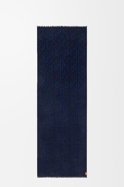 LOEWE Scarf in wool, cotton and silk blend Navy Blue
