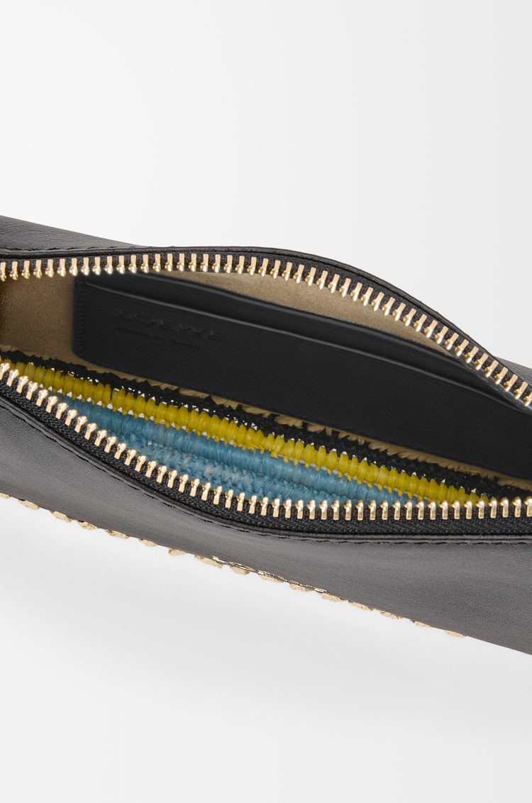 LOEWE Rio pouch in classic calfskin and raffia Black