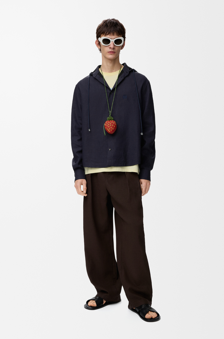 LOEWE Camisa con capucha en algodón y lino Azul Marino/Negro