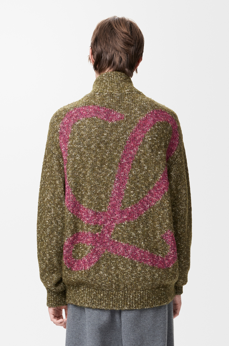 LOEWE Cardigan con zip in cotone, lino e lana Verde Kaki