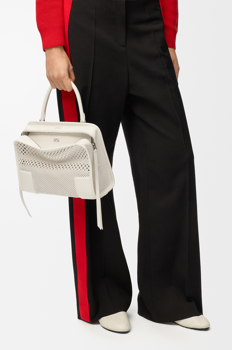 LOEWE Medium Amazona 180 bag in woven calfskin Soft White