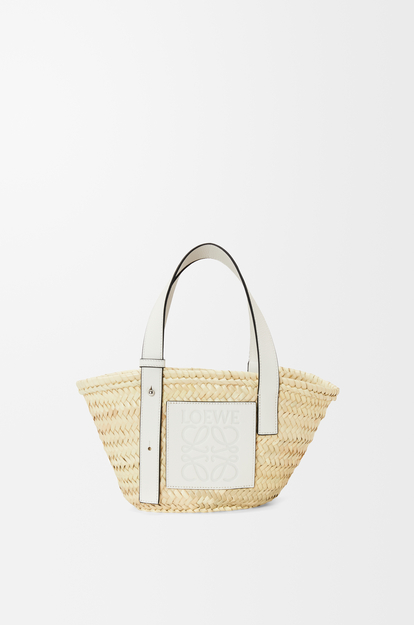 LOEWE Small Basket bag in palm leaf and calfskin Natural/White