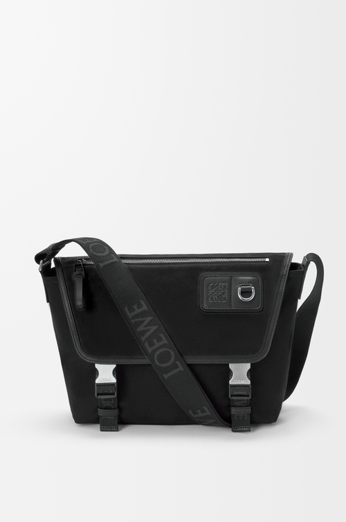 LOEWE Bolso Flex messenger mediano en lona y ante Negro