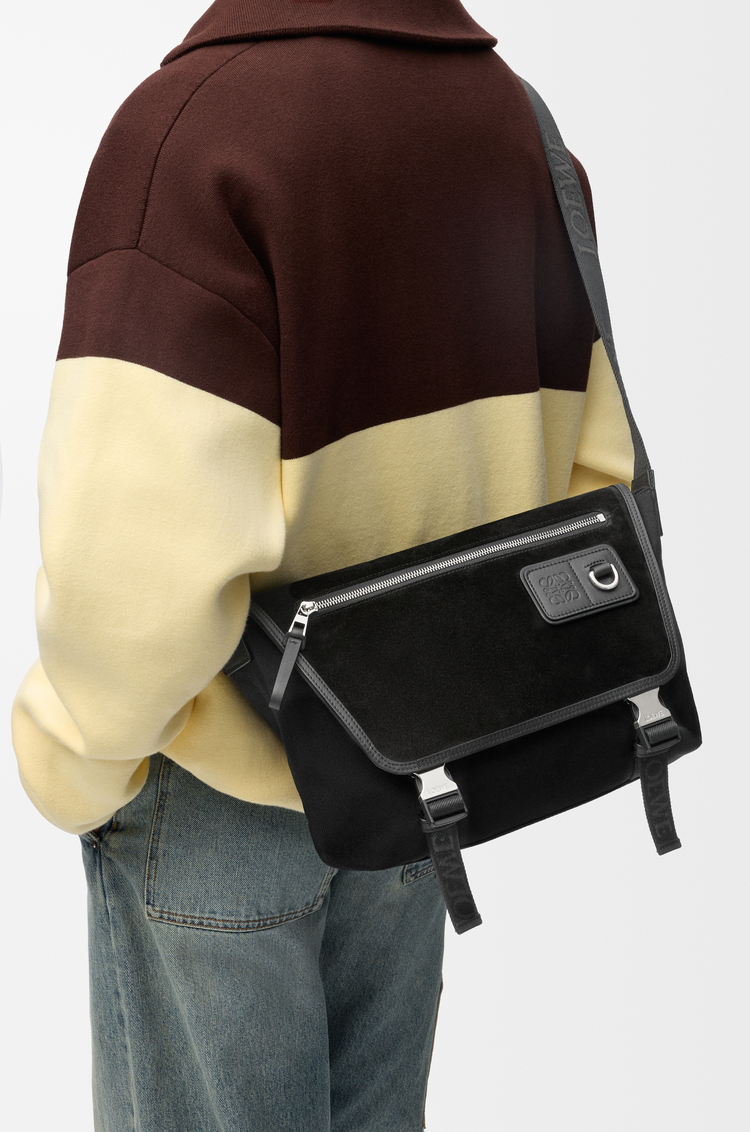 LOEWE Bolso Flex messenger mediano en lona y ante Negro