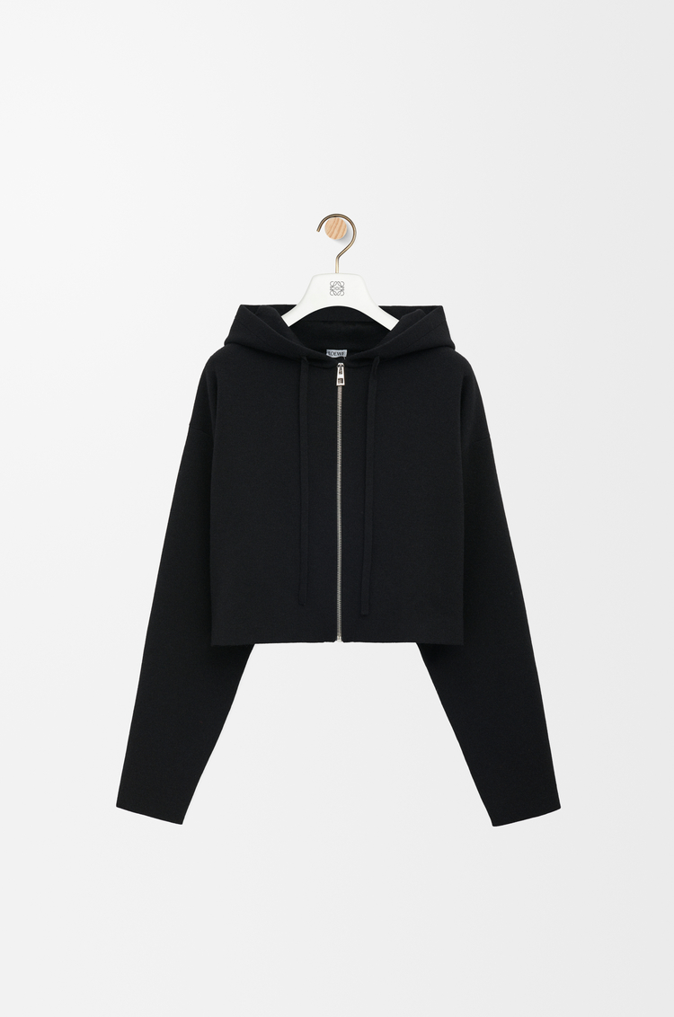 LOEWE Anagram Kapuzenpullover mit Reißverschluss aus Wolle Schwarz