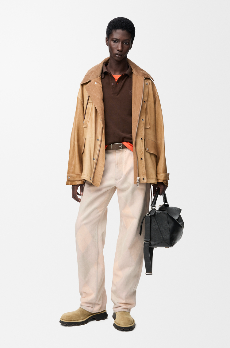 LOEWE Parka corta en piel napa de cordero y algodón Camel