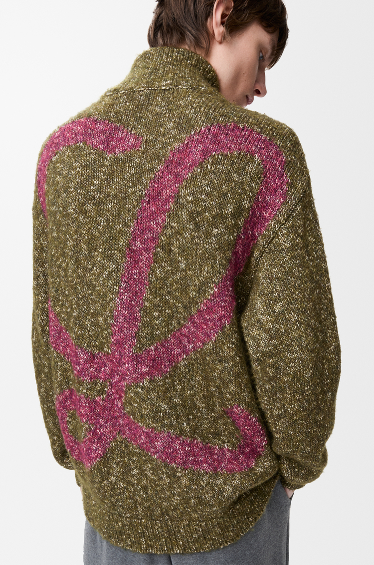 LOEWE Cardigan con zip in cotone, lino e lana Verde Kaki