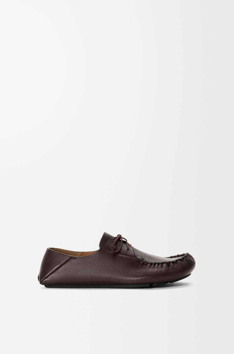 LOEWE Rambla boat shoe in soft calfskin Dark Brown