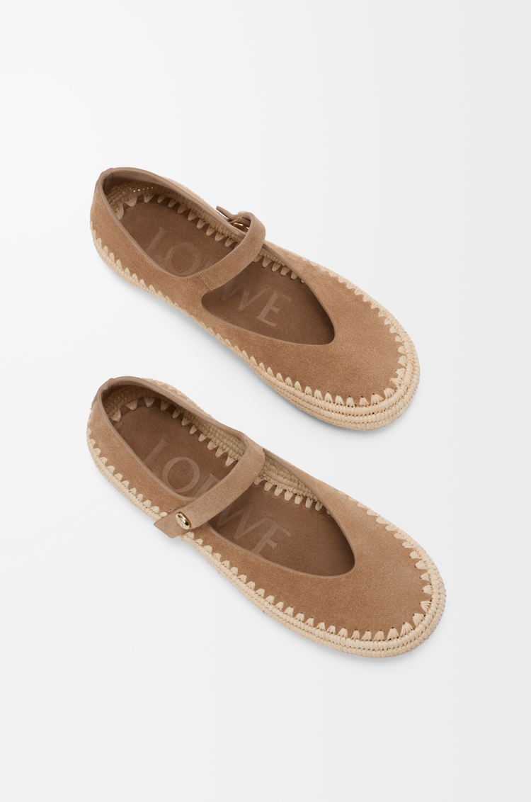 LOEWE Rio Mary-Jane in suede and raffia Dark Beige