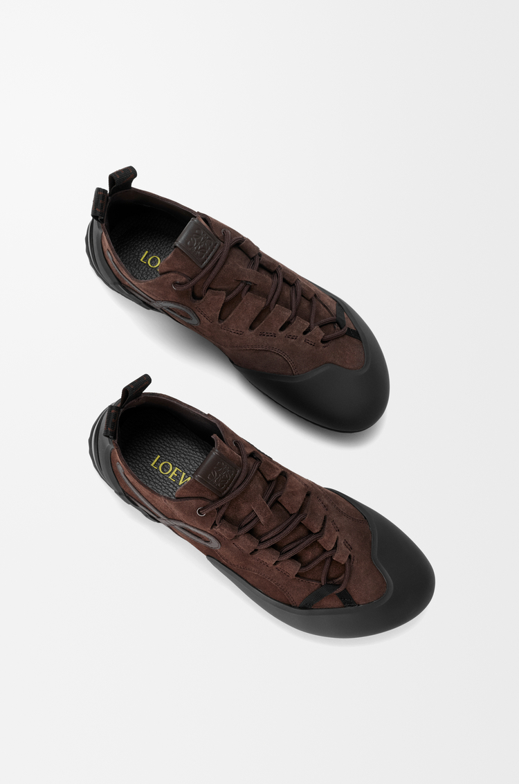LOEWE Grip sneaker in suede calfskin and TPU Dark Brown/Dark Brown