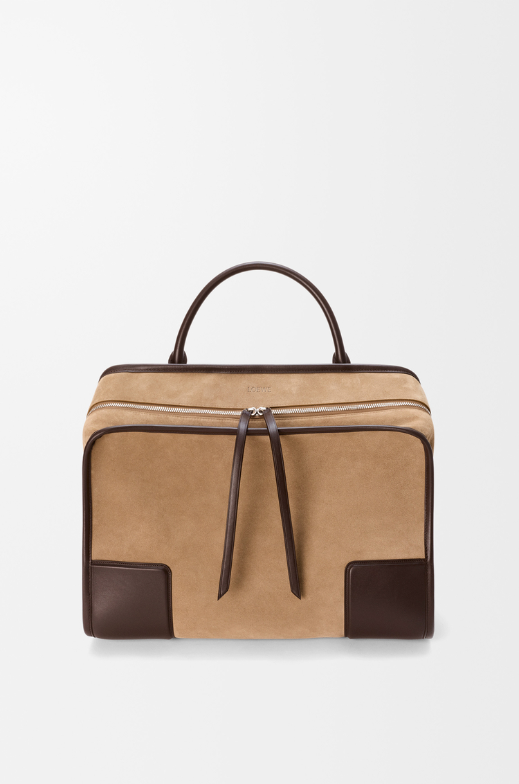 LOEWE Sac Amazona 180 XL en cuir velours Doré Foncé/Chocolat