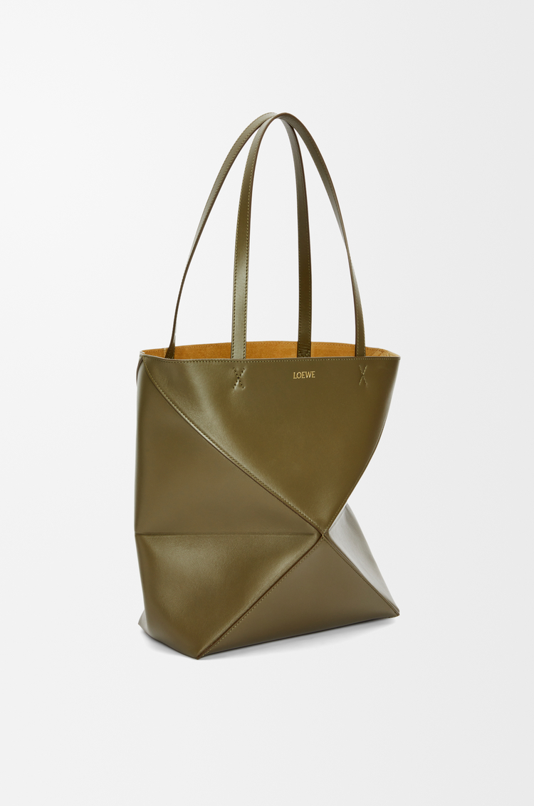 LOEWE Puzzle Fold tote moyen en cuir de veau brillant Vert Kaki Foncé