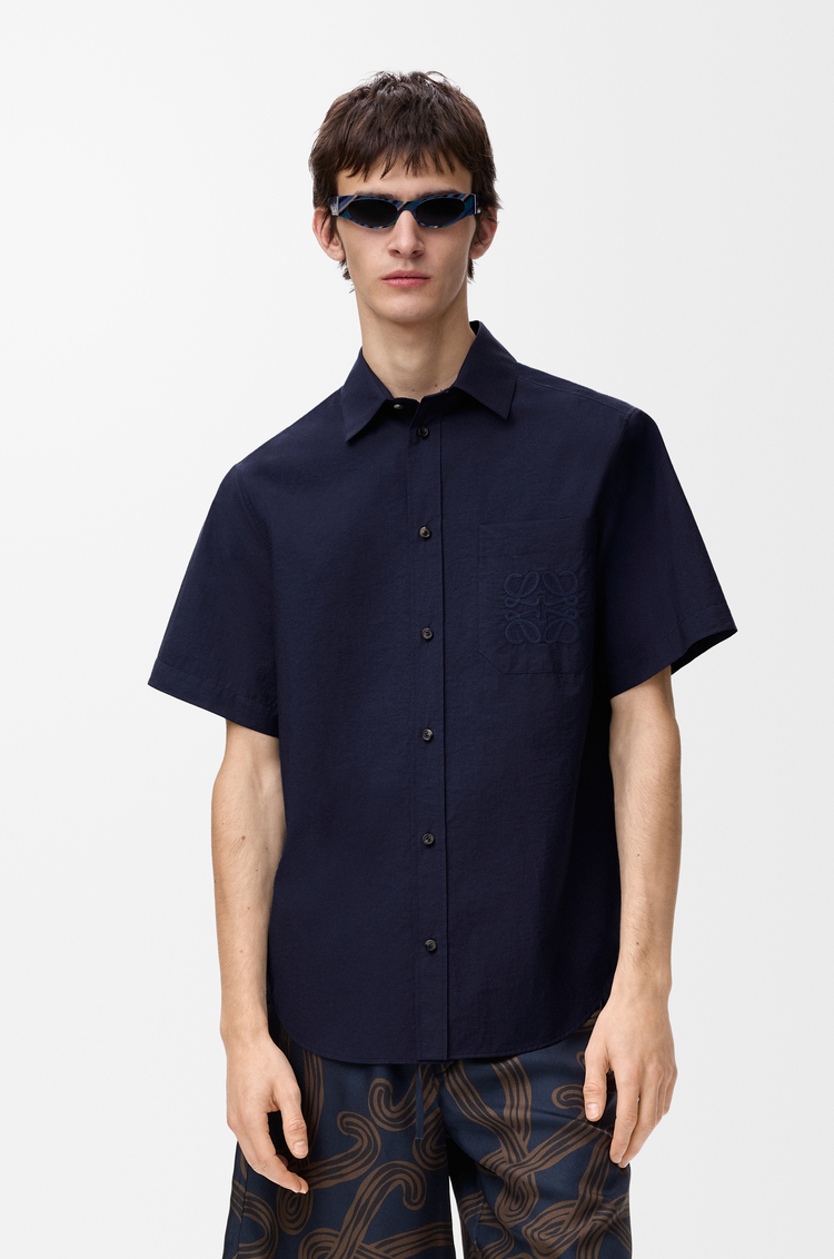 LOEWE Short sleeve shirt in cotton blend Navy Blue