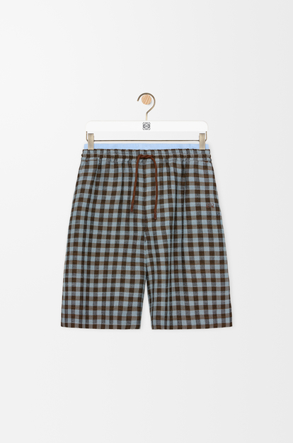LOEWE Shorts in viscose and linen blend Blue/Brown