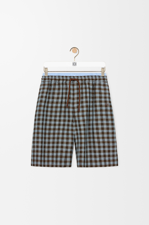 LOEWE Short en viscose et lin mélangés Blue/Brown