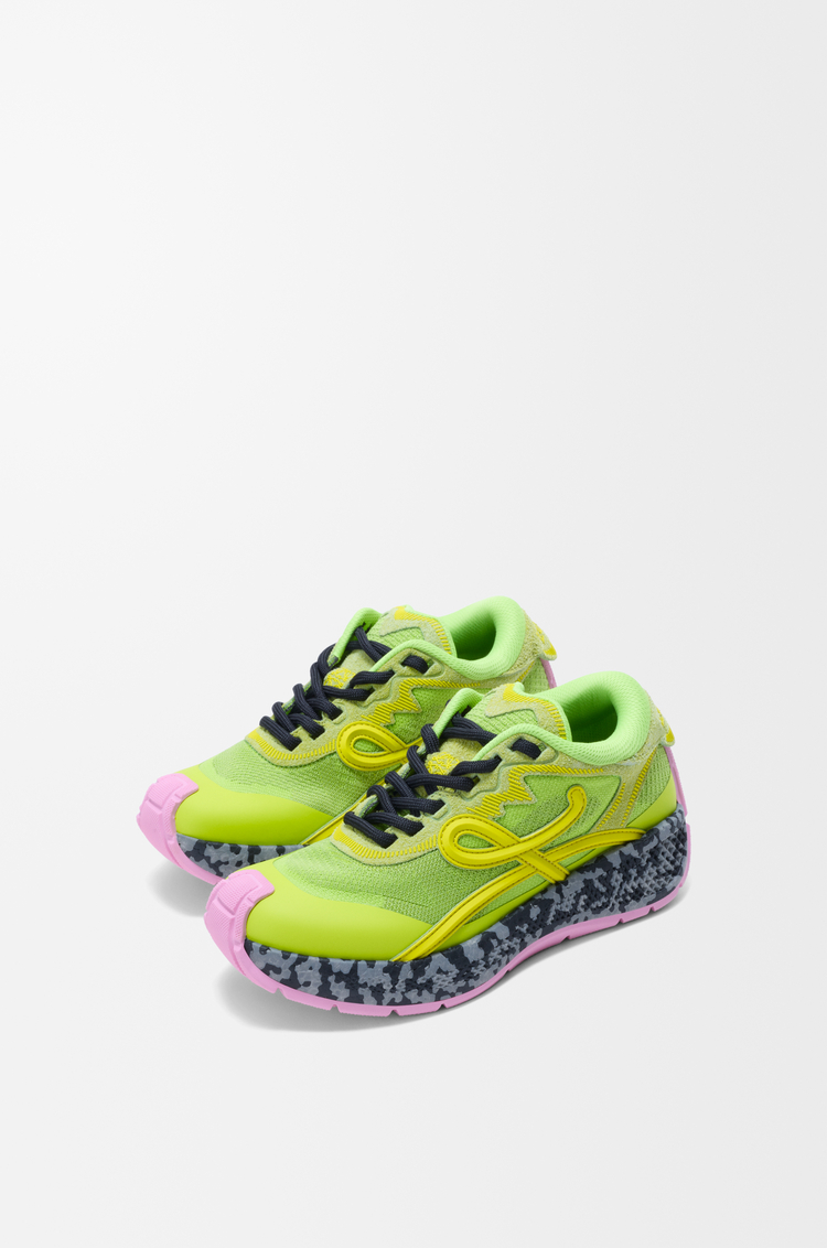 LOEWE Sneaker Pogo en maille technique et cuir velours Green/Yellow/Black