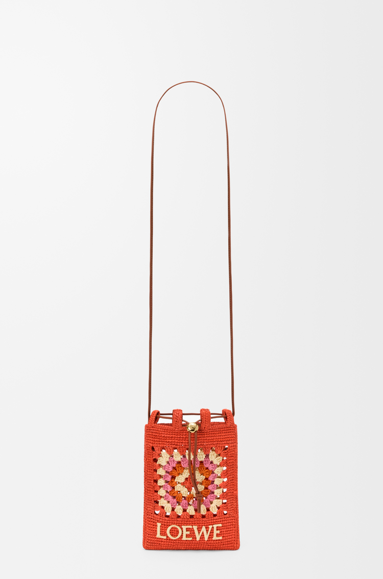 LOEWE Drawstring pocket en cuir de veau classique et raphia Orange Vif/Rose