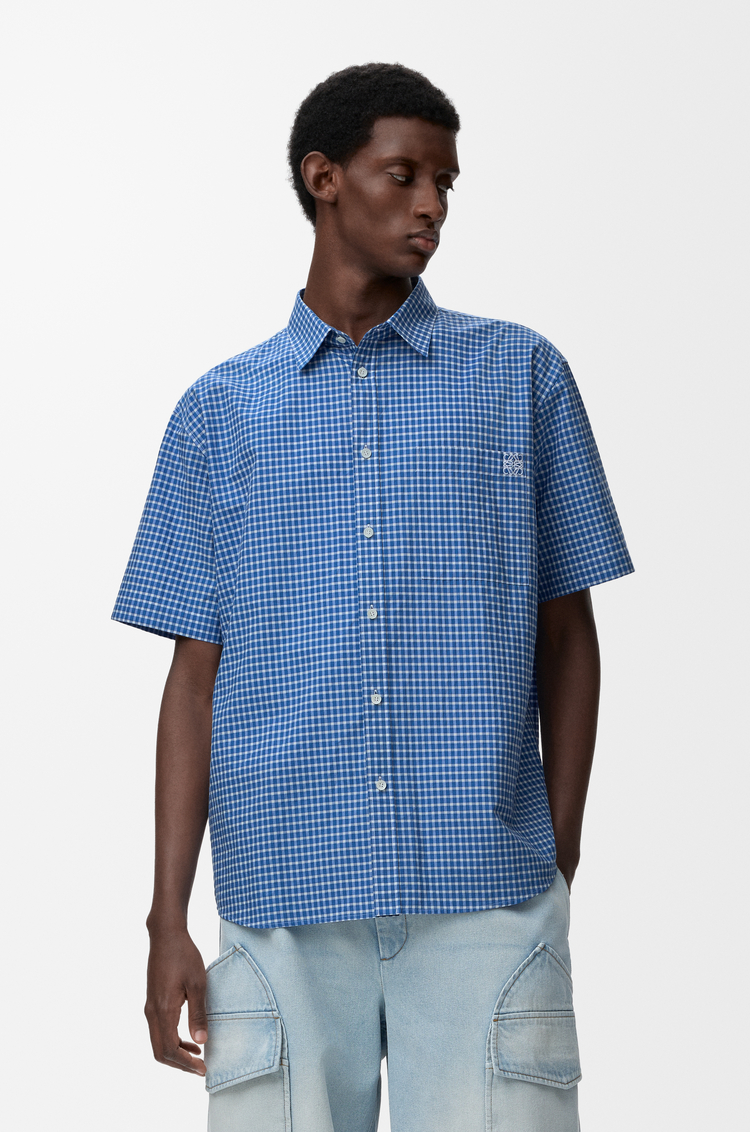 LOEWE Short sleeve shirt in cotton Blue/White