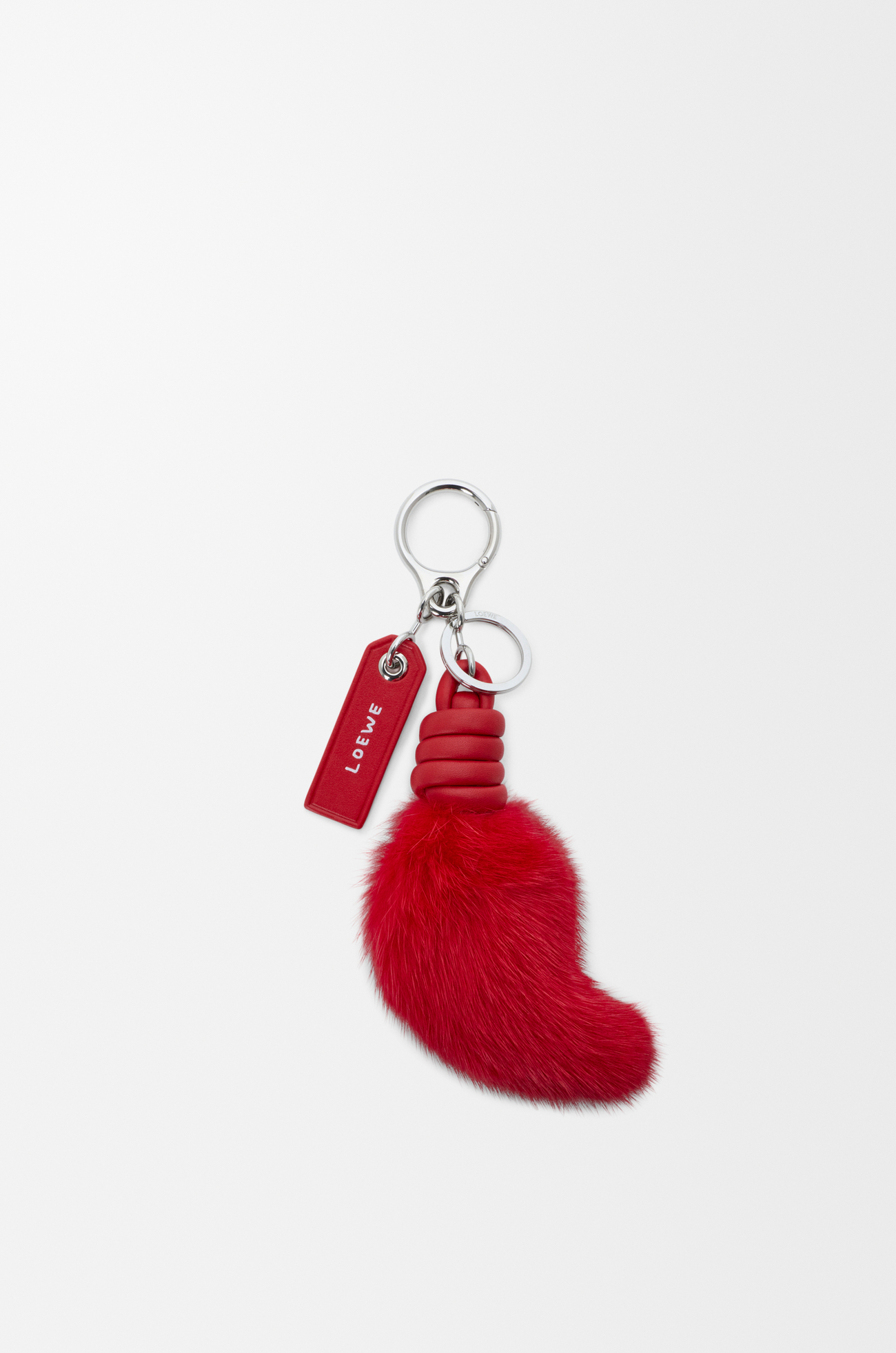 LOEWE Bijou de sac queue de lion en vison et cuir de veau Rouge