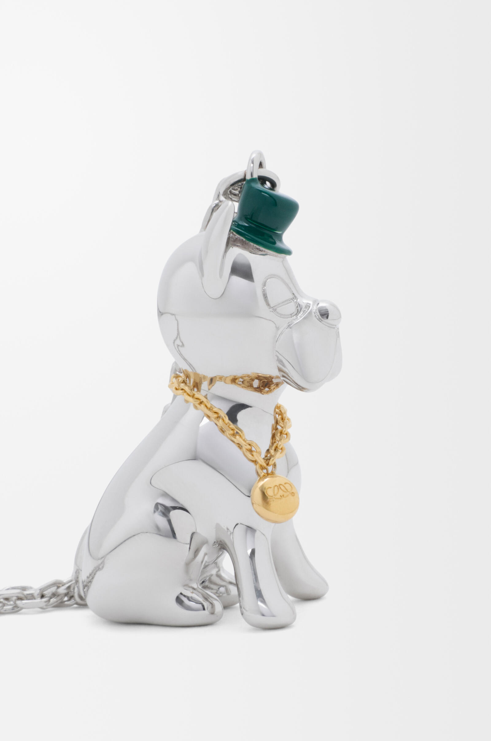 LOEWE Dog necklace in enamel Silver/Green