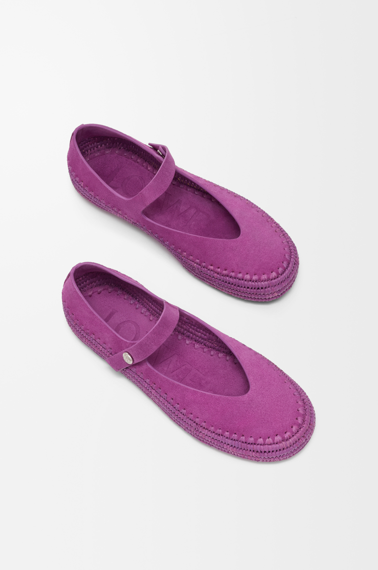 LOEWE Rio Mary-Jane in suede and raffia Orchid