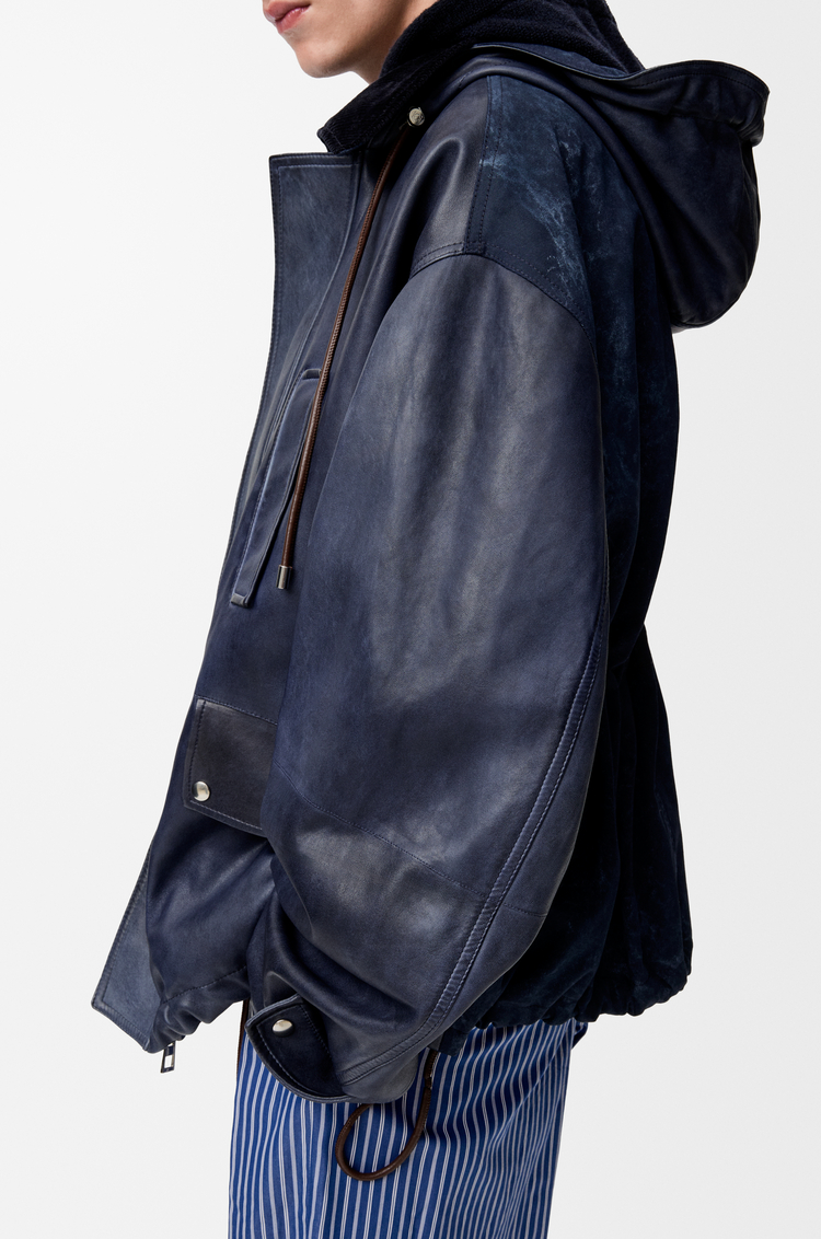 LOEWE Parka corta en piel napa de cordero y algodón Azul Marino