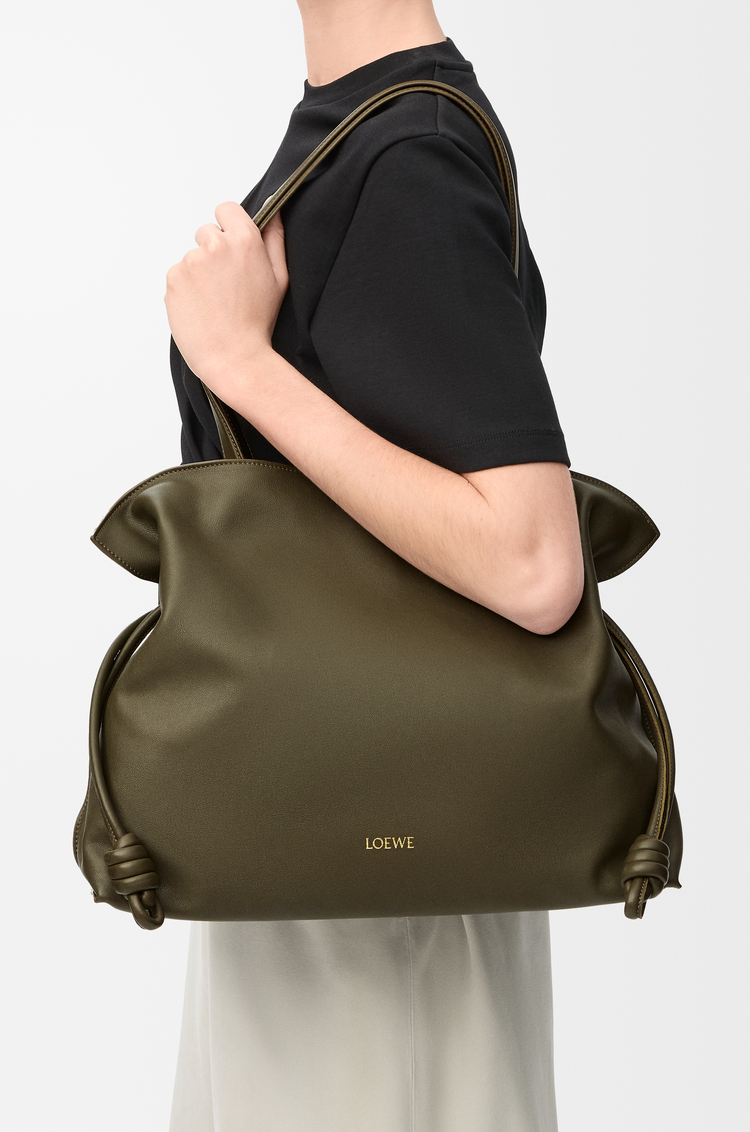 LOEWE Large Flamenco clutch in nappa calfskin Dark Khaki